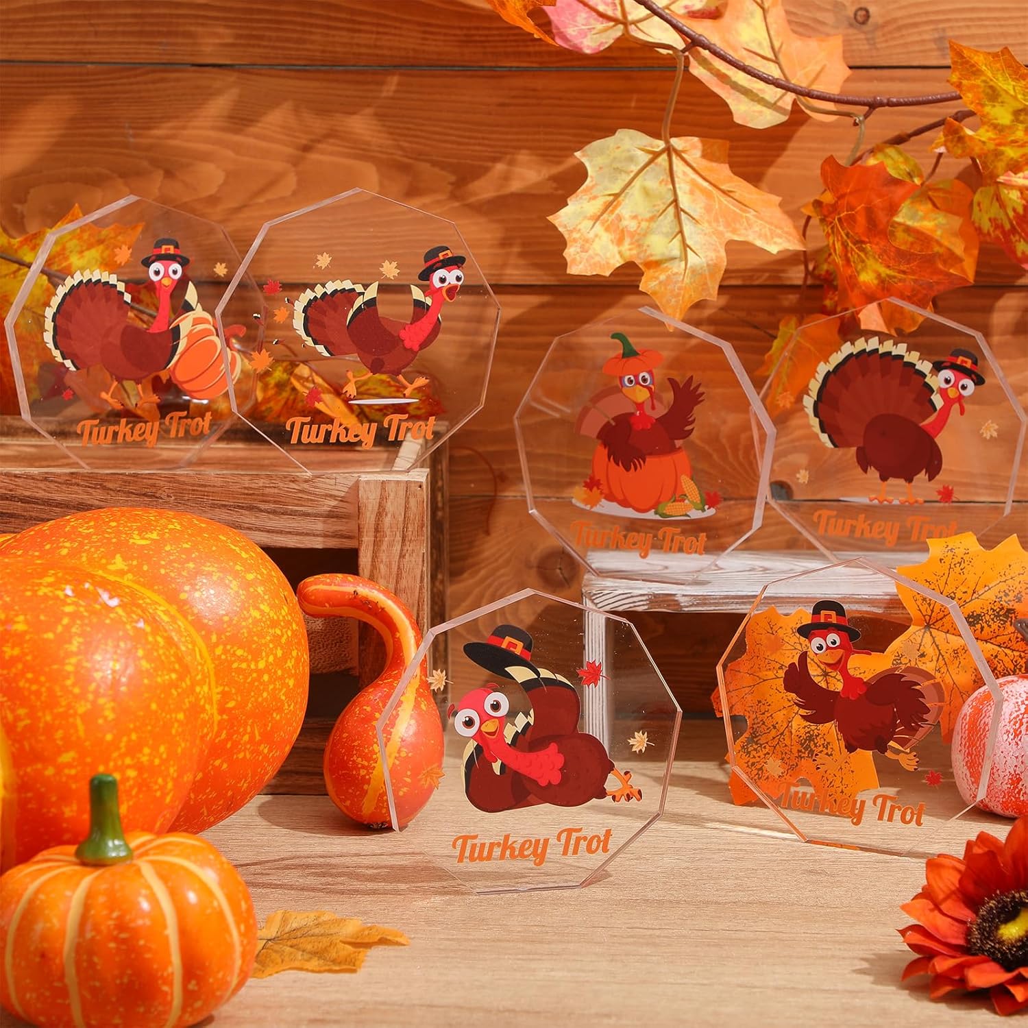 Liliaafar 6 Pcs Thanksgiving Turkey Trophies 4.7 x 4.7 Inch Acrylic Turkey Trot Trophy Funny Fall Recognition Awards for Holiday Thanksgiving Favors Fall Awards Decorations