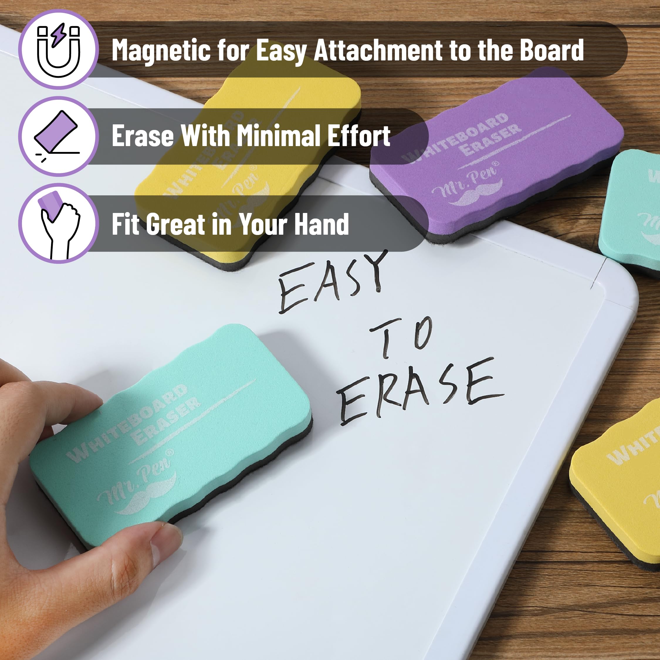 Mr. Pen- White Board Erasers, 8 Pack, Pastel Colors, Magnetic Dry Erase Eraser, 4 x 2.25 x 0.63 inches - Image 4