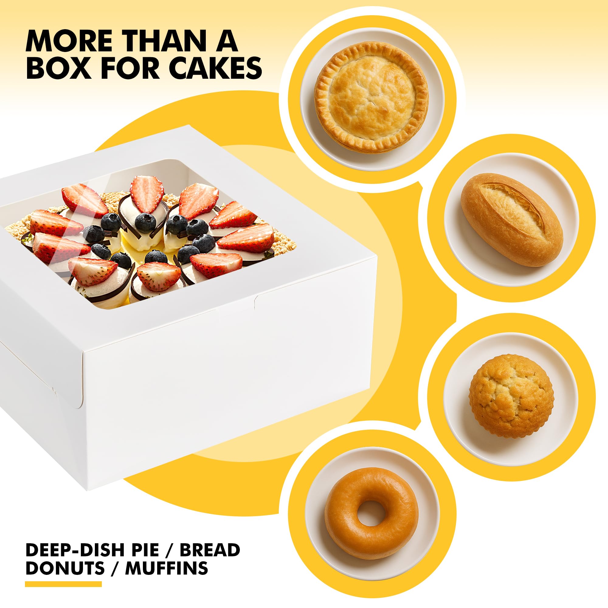 RACETOP 24 cajas para tartas con ventana, cajas de panadería blancas de 10 x 10 x 5 pulgadas, cajas de postre de galletas, caja de pastelería, caja cuadrada de cartón para pasteles, fiesta de