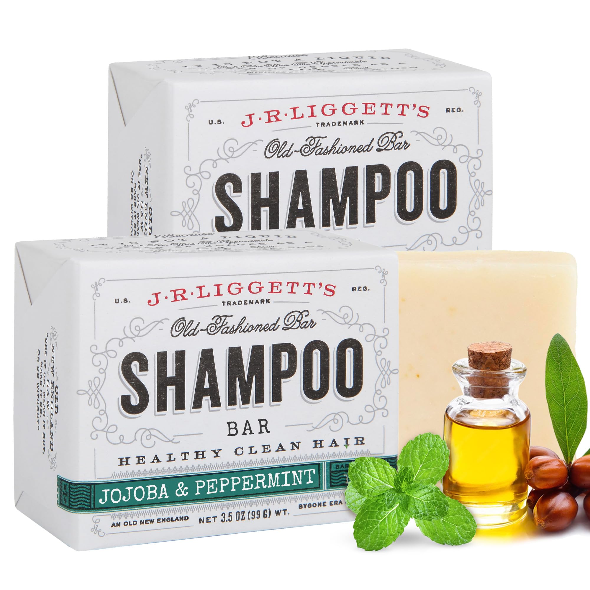 J·R·LIGGETT'S Shampoo Bar - Jojoba & Peppermint Formula, All Natural Solid Bar Shampoo for Hair with Jojoba Oil, Peppermint Essential Oil,
