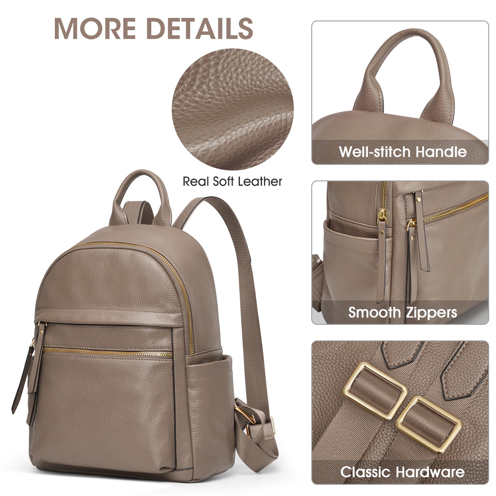 Kattee Mochila de Cuero Genuino para Mujer Elegante Multifuncional Bolso de Hombro