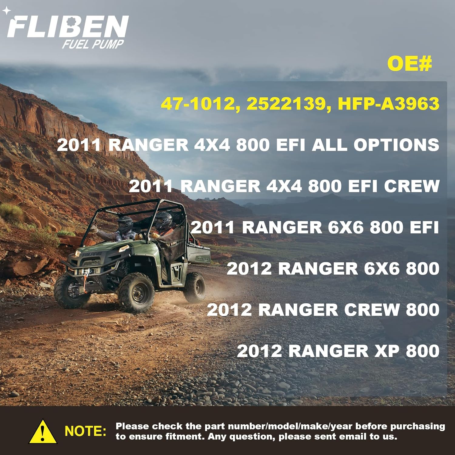 47-1012 Fuel Pump Assembly Compatible with Polaris Ranger 800 EFI/EFI CREW/XP 4x4 6x6 2011 2012 2522139