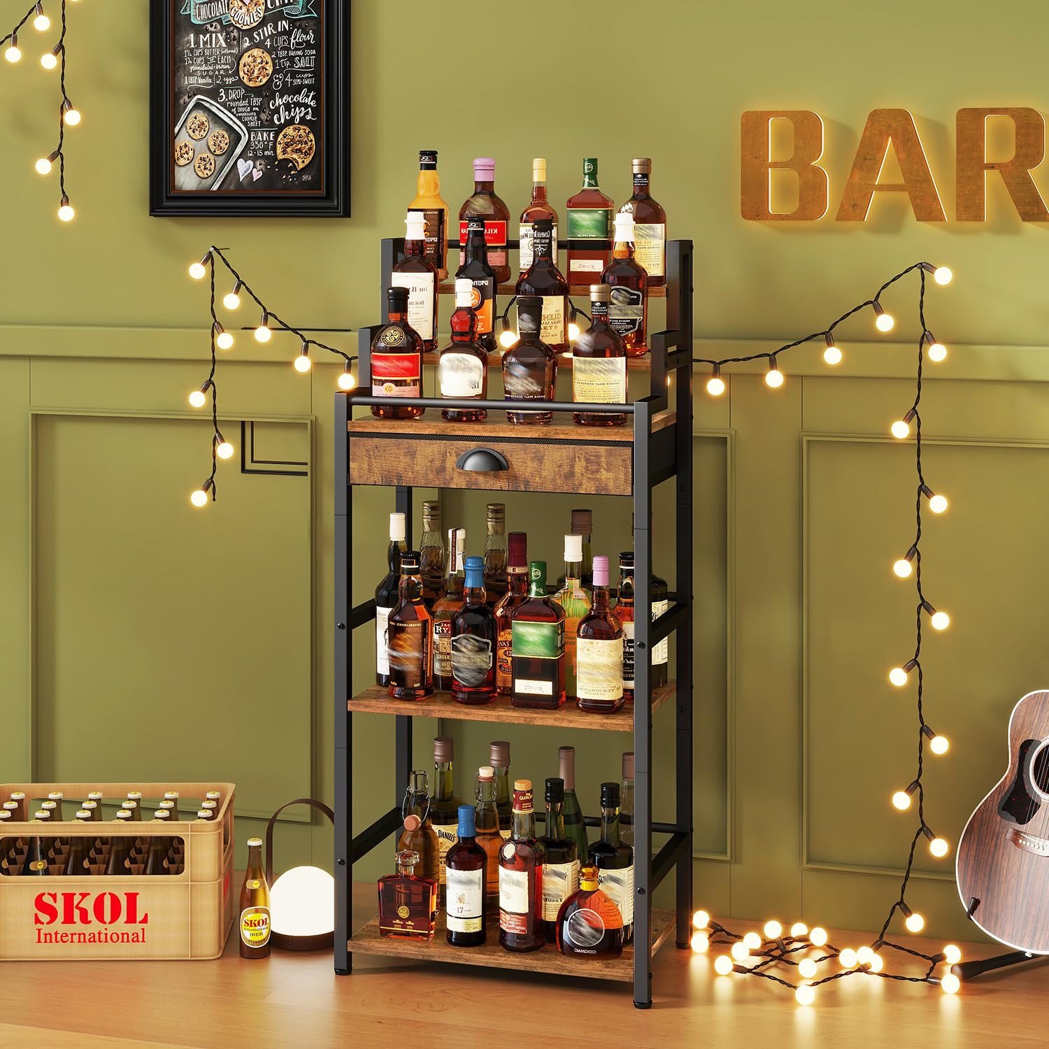 IBUYKE Range Bouteille Vin à Plusieurs Niveaux,Indépendant,Casier à vin avec tiroir pour Whisky, Étagère à Bouteilles de présentation pour Bar,Salon,Salle à Manger, Marron TMJ915H