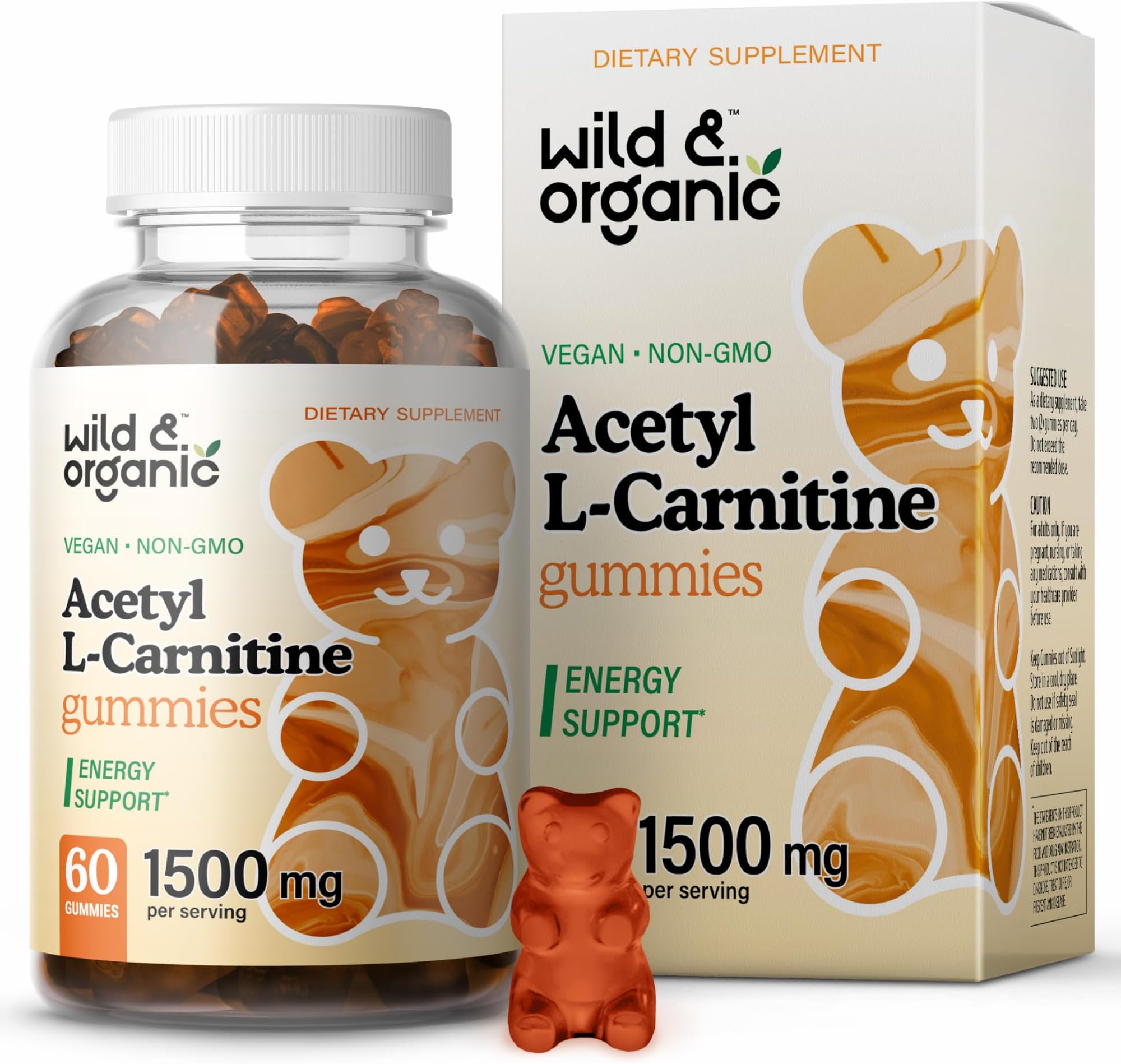 Wild & Organic Acetyl L-Carnitine 1500mg Gummies - Alcar Chews for Brain & Energy Support - L Carnitine Supplement with 60 Count - Energy and Focus Gummies with Acetyl Powder