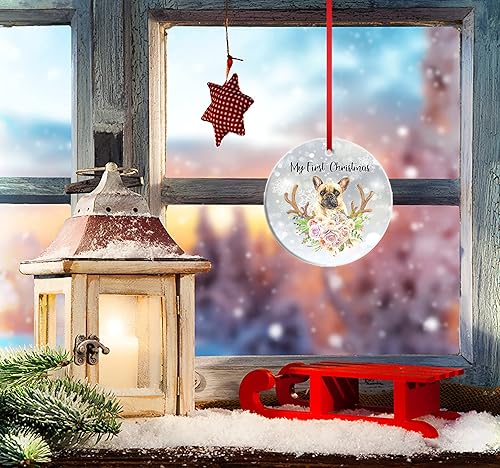Miniatura 3 de Adornos de Navidad de Bulldog francés, adornos de Navidad Mi primera Navidad, adorno con texto en inglés "It's Cold Outside Dog", adorno colgante de