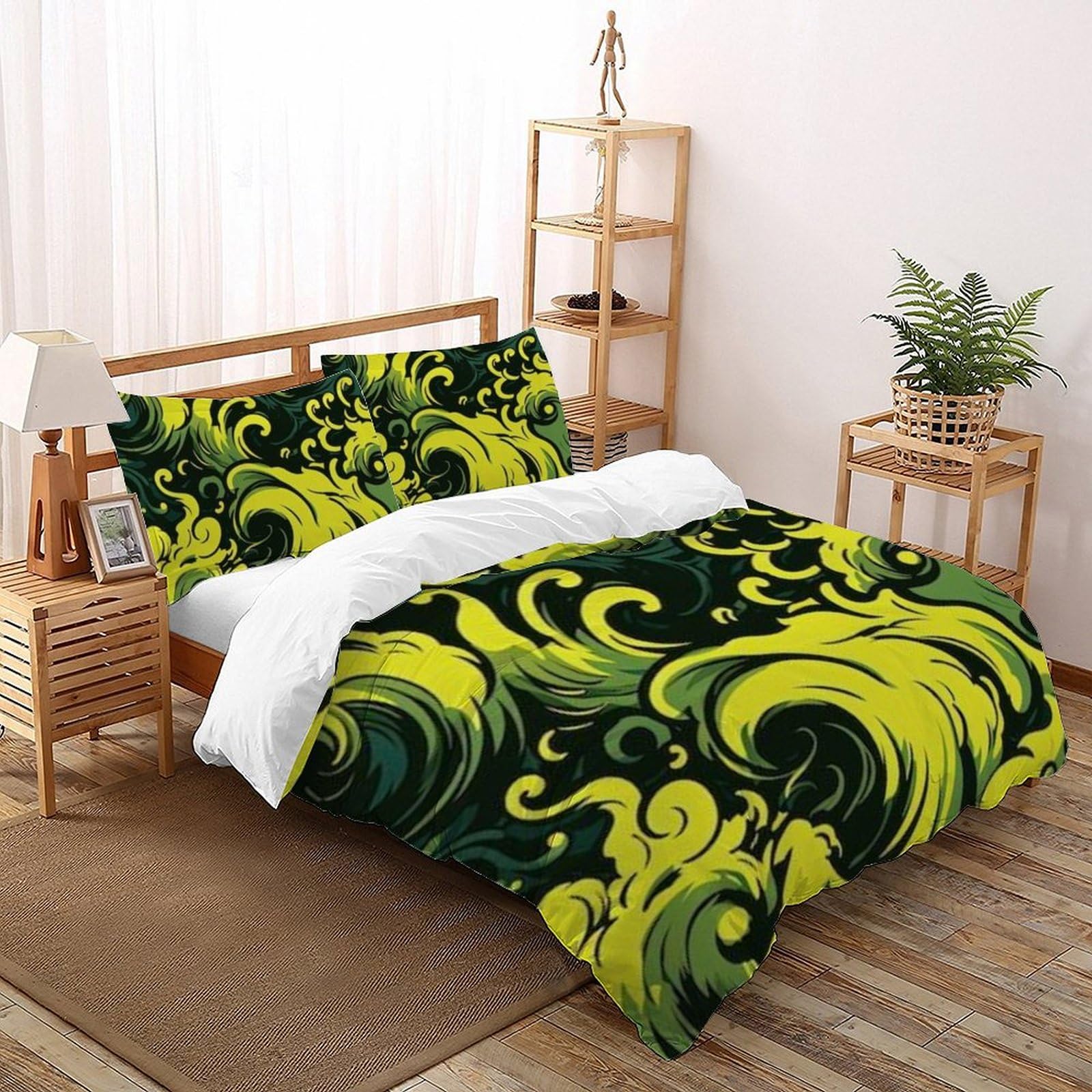 Housse de couette King pour chambre garçon lit vague verte Sea Literie