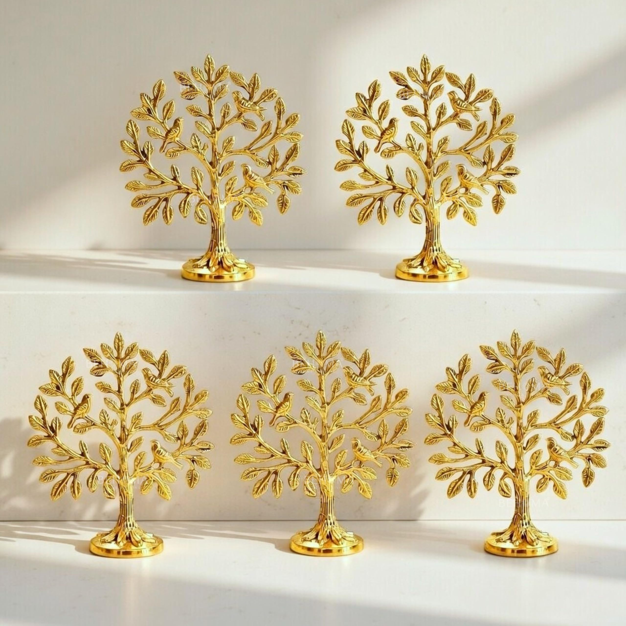 BEHOMA Brass (6 inch) Kalpvriksh Tree with Birds Set - Set of 5 | Kalpavriksha Tree of Life Showpiece for Table Decor | kalpvriksha Vastu & Fengshui Decor, Home & Puja Temple Ornament, discount deal