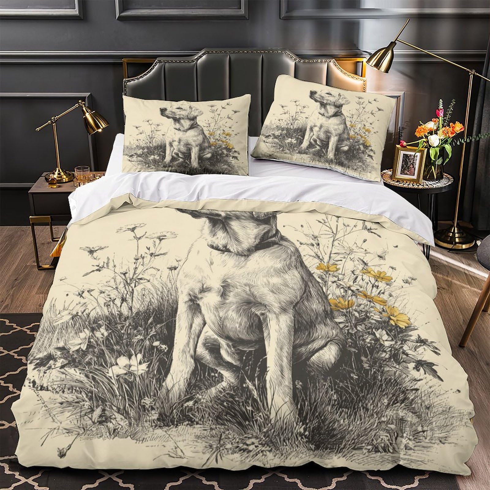Parure de lit originale motif chien 3D super douce, cadeau idéal lit 1 personne