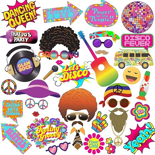 Accesorios para cabina de fotos de los años 70, 41 piezas de accesorios de cabina de fotos de discoteca, decoraciones de fiesta de Tvorvik 70,