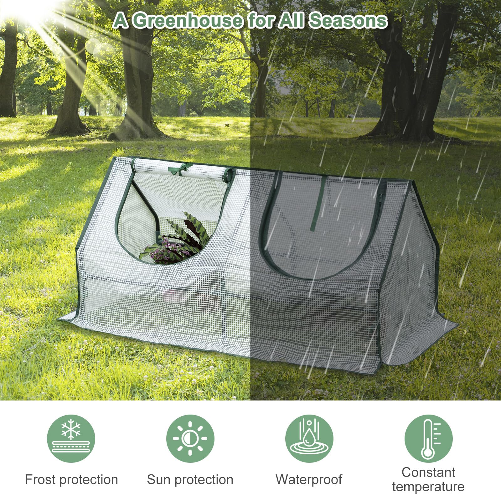 WOLTU Invernadero Terraza con Ventanas de Cortina Enrollable, de PE 140 g/m², con Estructura Metálica, 120x60x60 cm, Blanco