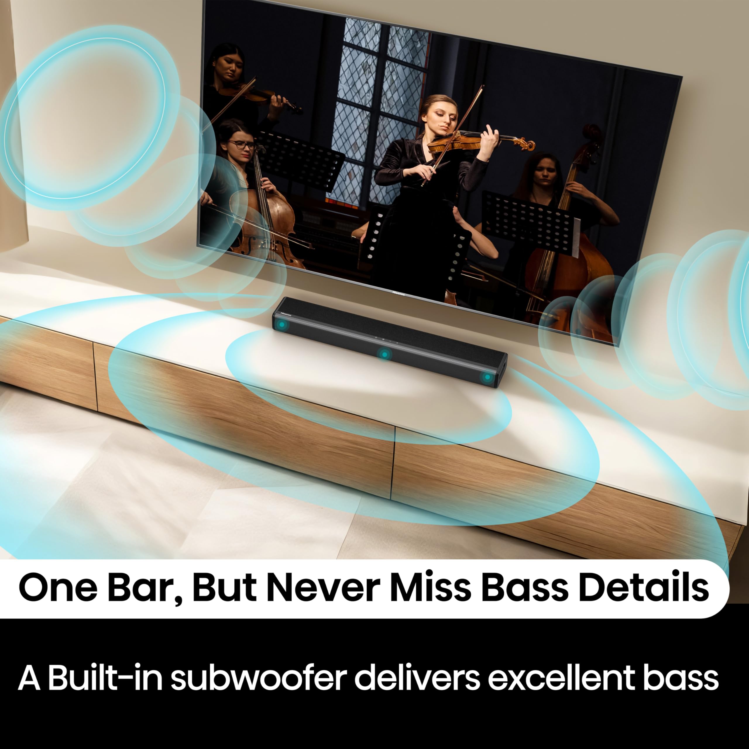 Hisense HS214 2.1 Soundbar Home Theater System/ 80W/ integrierter Subwoofer/ Bluetooth/HDMI ARC/ Optisch/AUX/Koaxial/ Schwarz, black, 80 Watt
