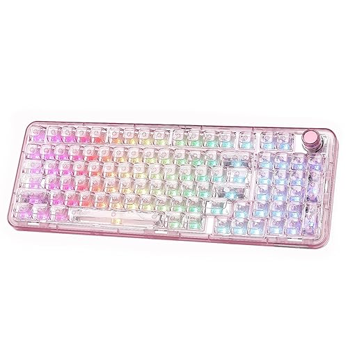 YUNZII X98 QMK/VIA Wireless Mechanical Gaming Keyboard with Knob,Tri-Mode BT5.0/USB-C/2.4GHz Hot Swappable Keyboard,Pre-lubed Switches Gasket Mount RGB Backlit for Wins/Mac (Pink, Crystal Switch) - Pink - Crystal Switch