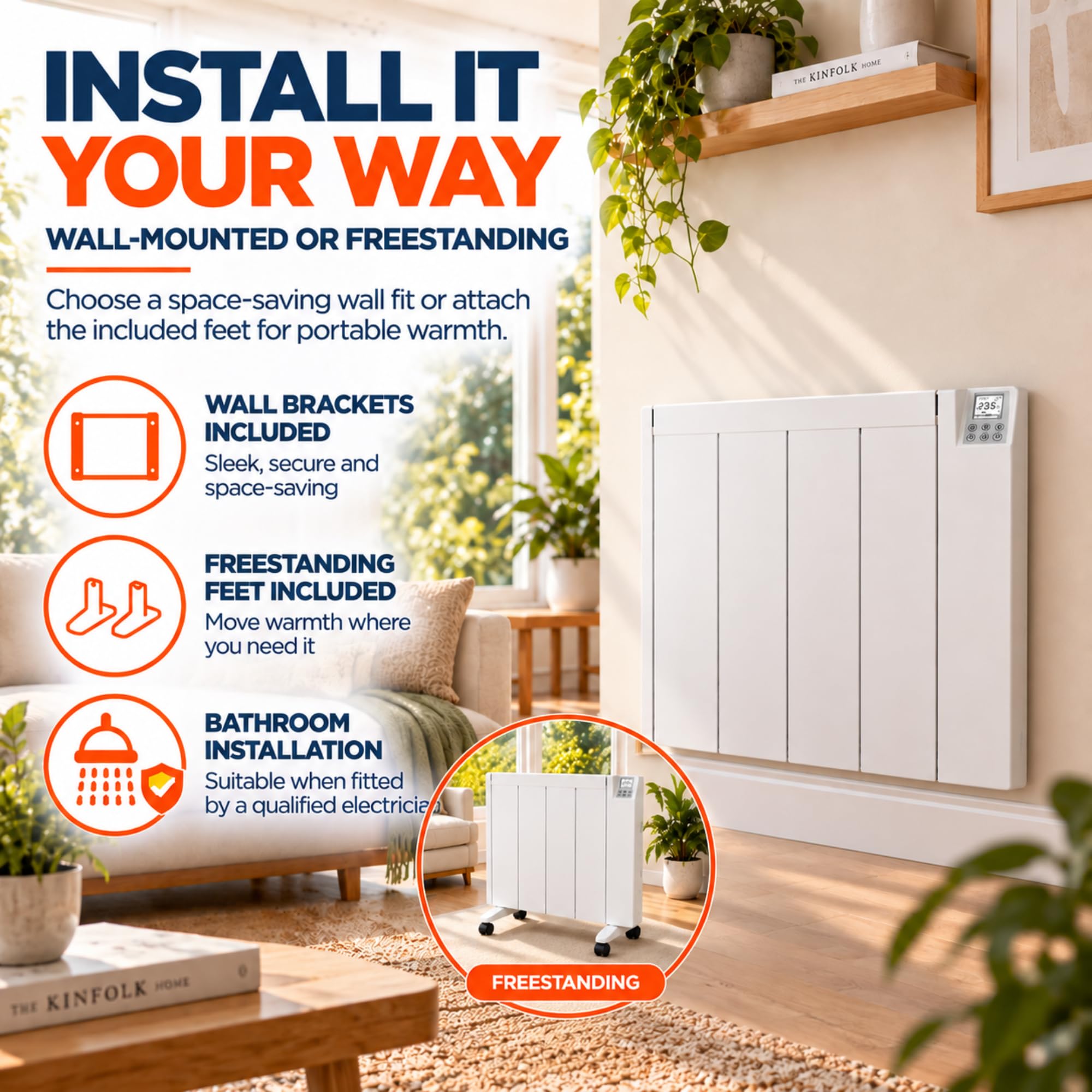 MYLEK,Radiatore elettrico a pannello in ceramica, con timer digitale programmabile da 1000 W, montaggio a parete, in alluminio, sottile, IP24, LOT 20, risparmio energetico (1000 W)
