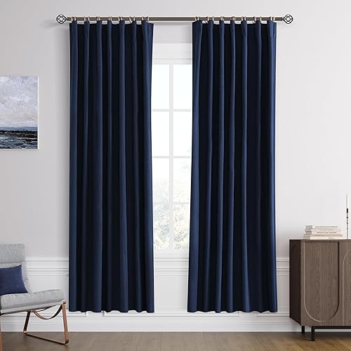 Miniatura 79 de Joywell Cortinas de lino 100% opacas de 45 pulgadas de largo, bolsillo para barra/pestaña trasera, cinturón de gancho/anillos de clip, cortinas de