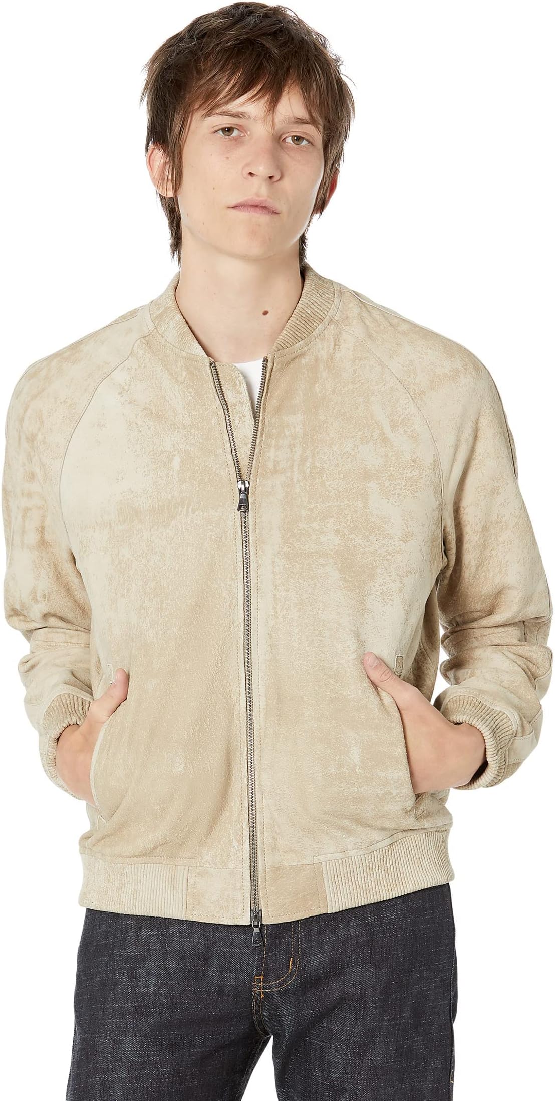 John VarvatosMen's Alex Souvenir Jacket, Raw Edge, Self Rib De