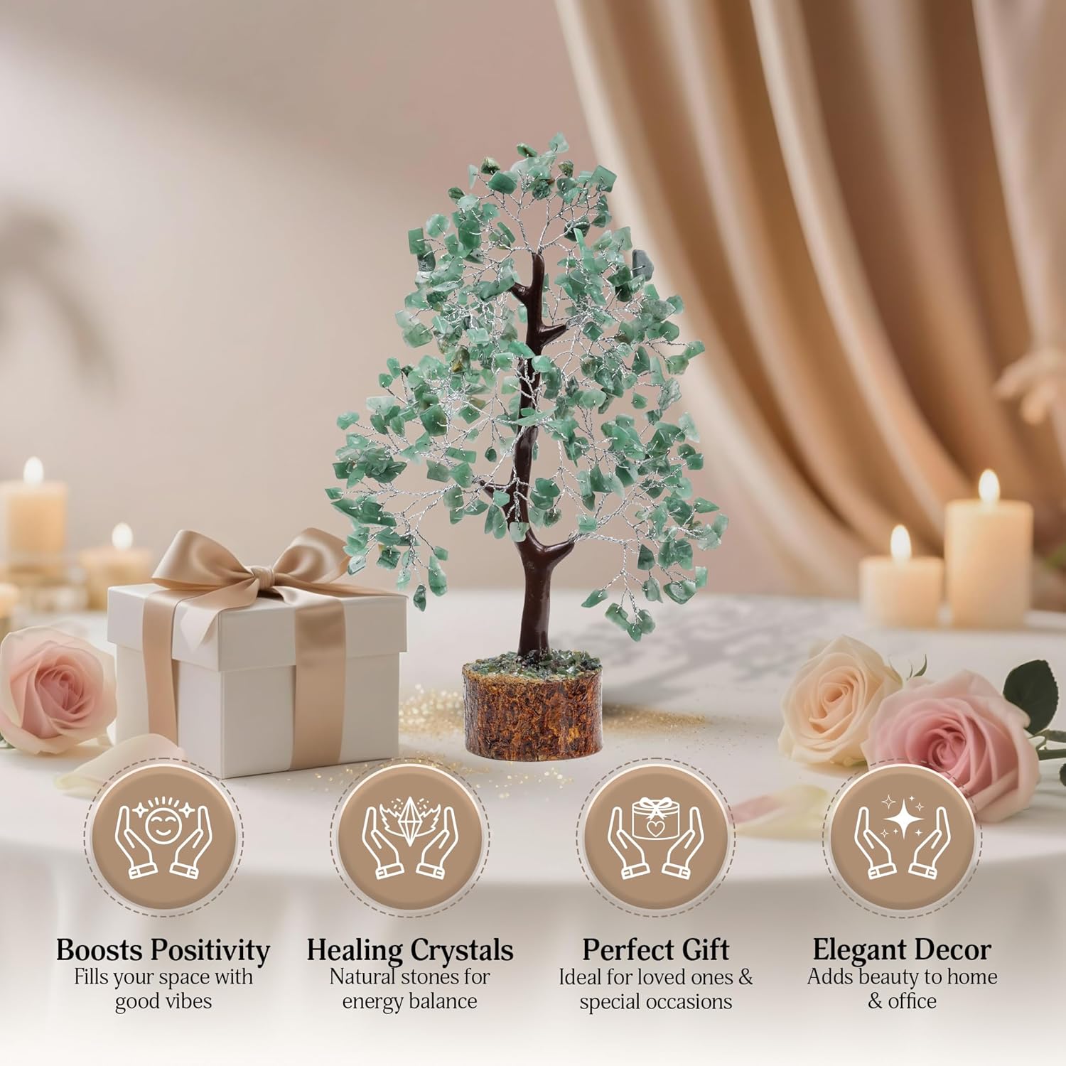 FASHIONZAADI Green Aventurine Crystal Tree, Crystals and Stones, Gem Tree, Healing Gemstones and Crystals Home Decor, Meditation Decor, Spiritual Gifts for Women, Good Luck Gift - Image 7