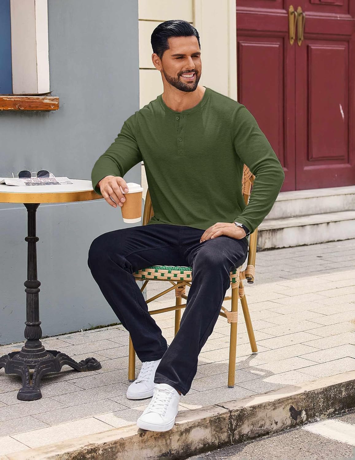 COOFANDY Mens Henley Shirts Long Sleeve Casual Pullover Shirt Fashion Button T-Shirt - Image 7