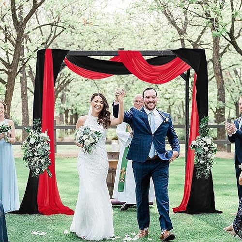 Miniatura 4 de AMZLOKAE Cortinas de arco de boda negras, 2 paneles de tela de gasa roja de 18 pies, arco de boda, 6 yardas, ceremonia de boda, recepción,