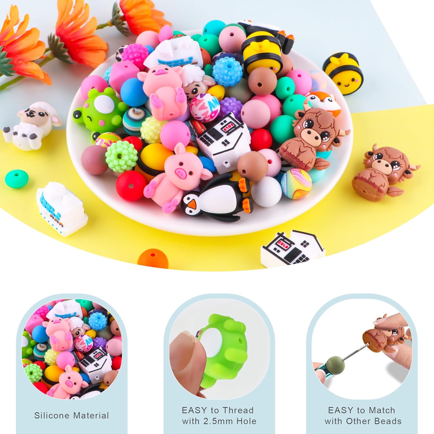 20Pcs Mixed 3D Animals Silicone Beads for Pens, Silicone Focal Beads for Lanyard Making, Bracelet and Pens DIY Accessories - Image 6
