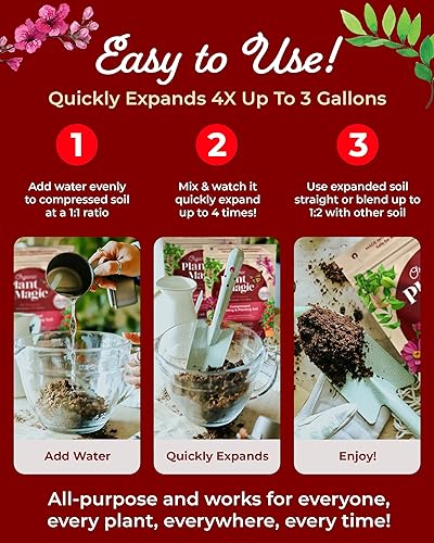 Vista 6 de Suelo orgánico comprimido para macetas para jardín, plantas y verduras, se expande 4 veces cuando se mezcla con agua, uso en interiores
