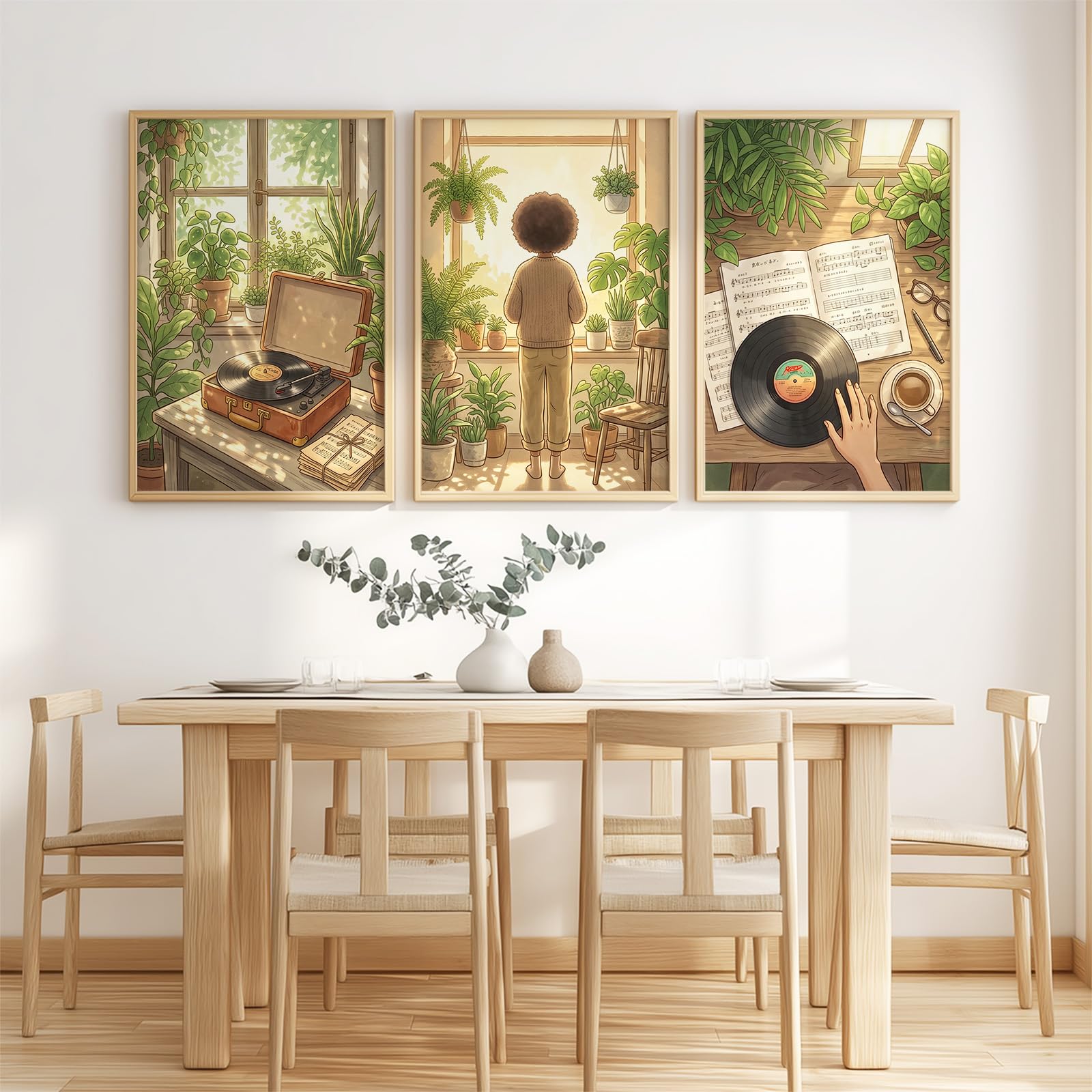 Générique Impression sur Toile Tableaux Decoratifs Muraux Déco Dessin Animé 50 x 70 cm Decoration Murale Peinture, Botanique Musique Tourne-Disque Vinyle, Pour Chambre Maison