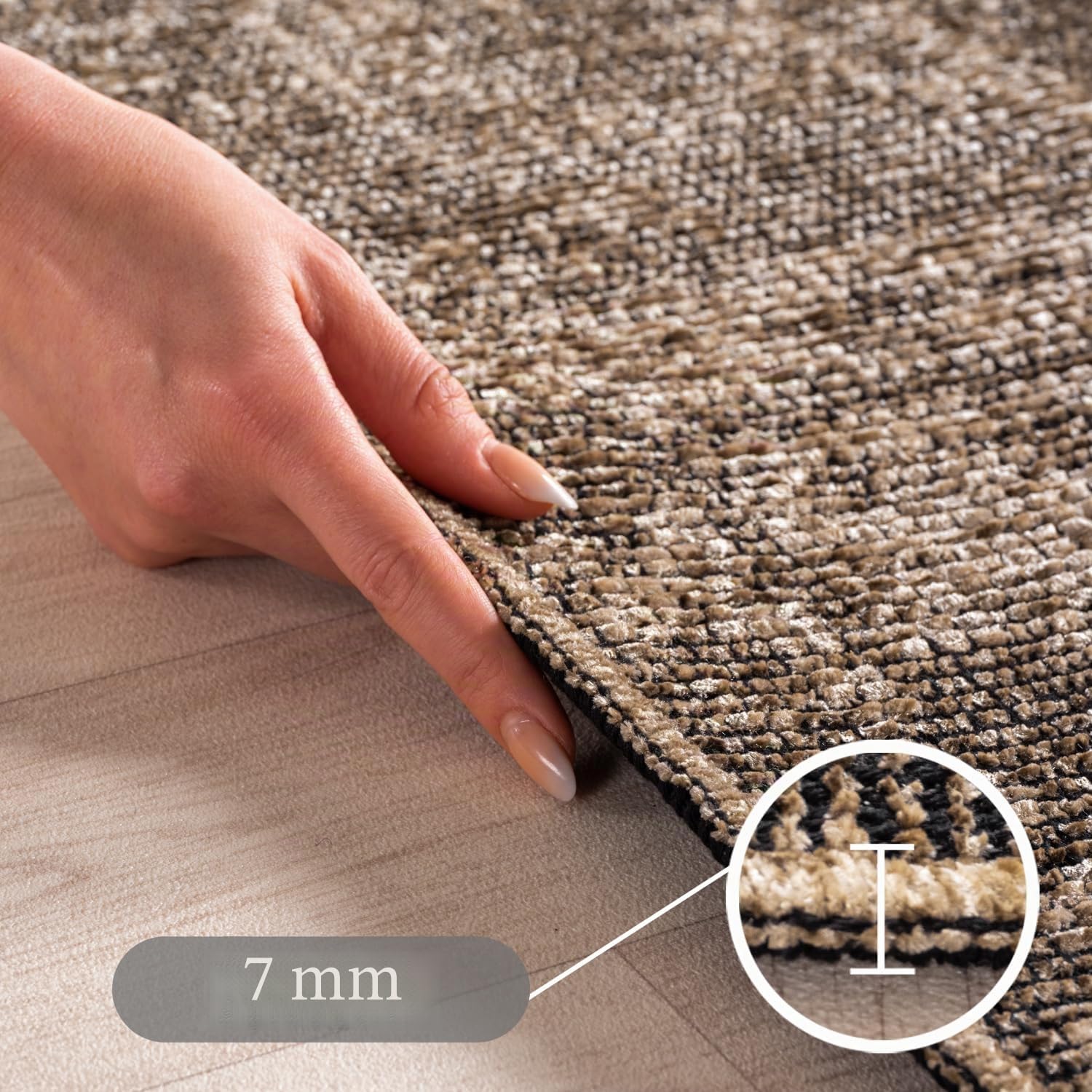 SIMPEX, Baumwolle Teppich Läufer Beige 80x250 cm - Waschbar, Boho-Stil, Vintage Kelim, Kurzflor, rutschfest & Weich, Einfarbig Meliert, Für Küche, Schlafzimmer & Flur