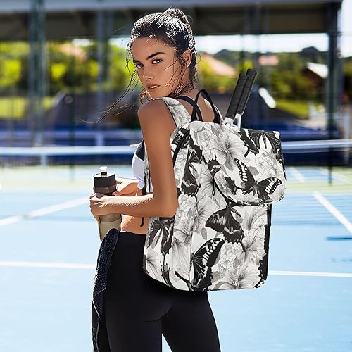 Miniatura 7 de Tenni - Bolsa de raqueta de bádminton para almacenamiento grande, color negro y blanco, mariposa, accesorios deportivos, mochila para tenis,