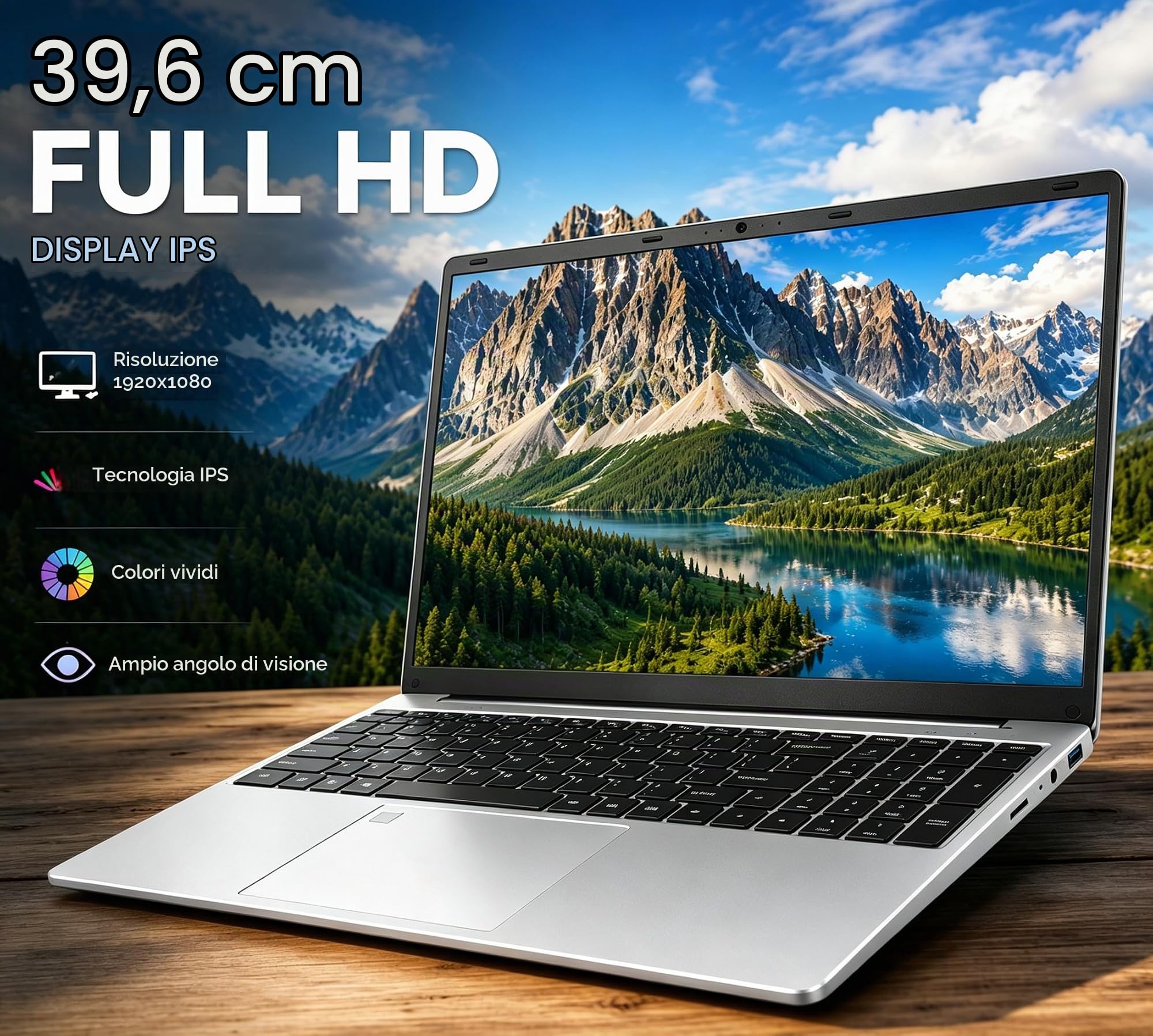 PC Portatile 15,6″ FHD IPS Celeron 5205U, 8GB DDR4, SSD 128GB, Tastiera LED