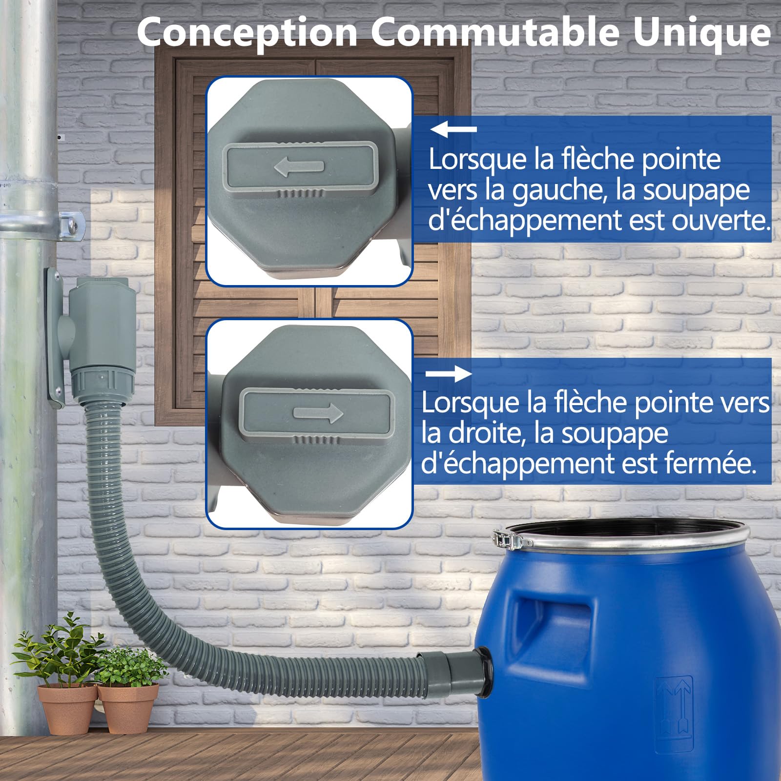 Récupérateur Eau de Pluie pour Tuyau de Descente Ø 90-110mm, Toitures Jusqu'à 80 m²