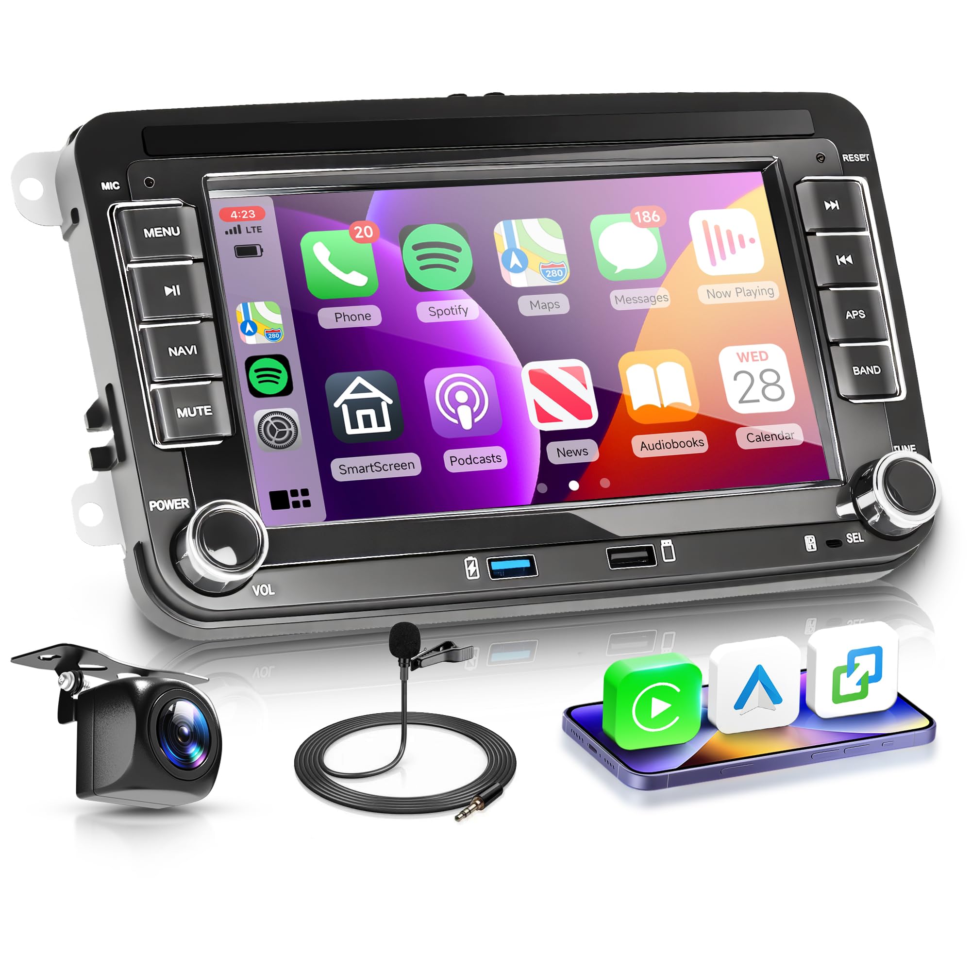 2G+64G Android Autoradio für VW Golf 5 6 Passat Polo Tiguan Touran Caddy Skoda Seat 7 Zoll Wireless Carplay Autoradio 2 Din mit Android Auto Touchscreen GPS Navi WiFi Bluetooth FM/RDS Rückfahrkamera