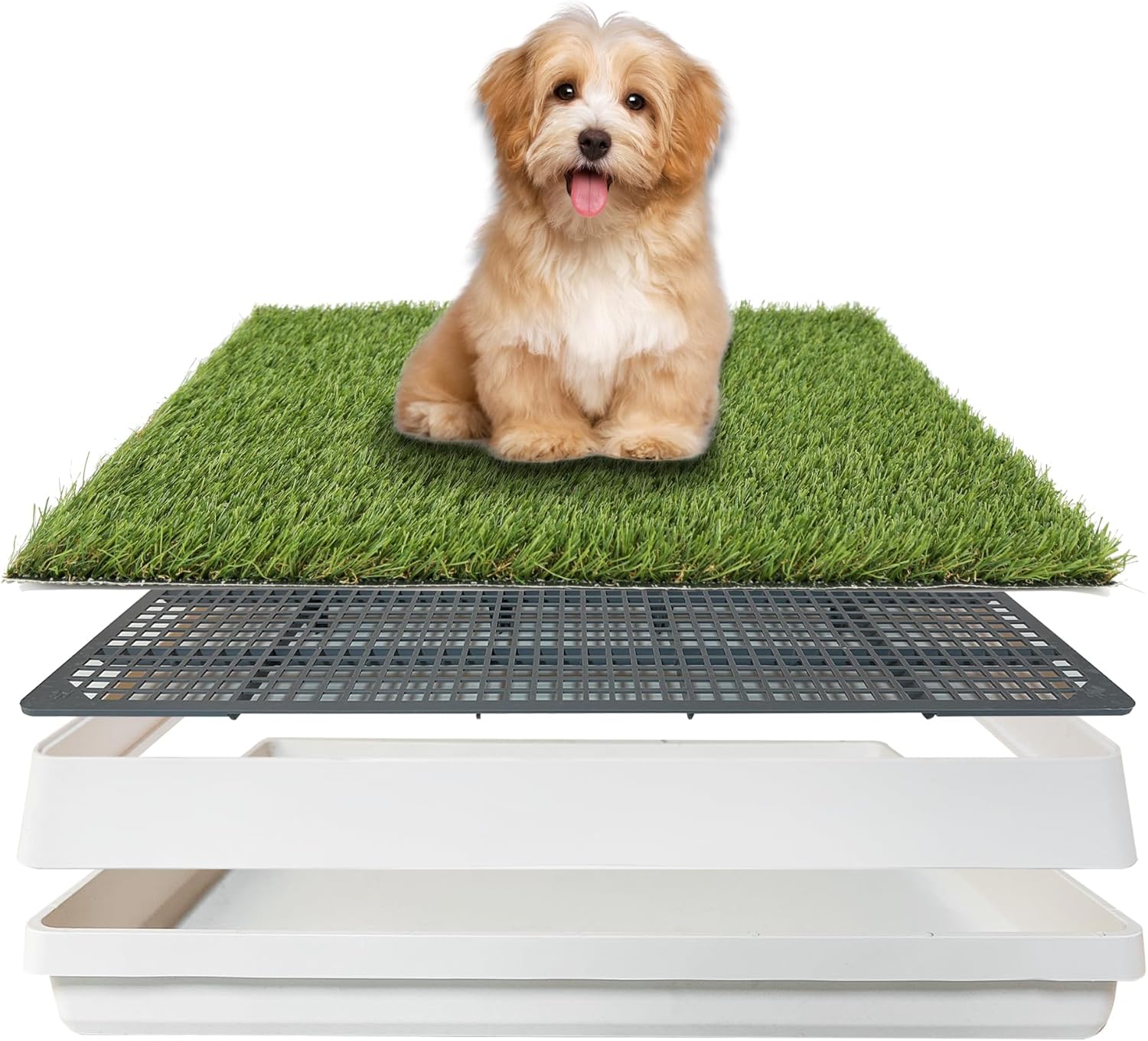 Dog Grass Pad with Tray 18.5x23in, Dog Litter Box for Puppy Potty Training, Indoor Pet Toilet Washable Artificial Grass Pad Holder for Balcony Dogs Potty