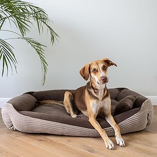 4L Textil Molly Hundebett Cord mittelgroße Hunde Hundekorb Hundekörbchen aus Cordstoff waschbar mit Bezug (80x60 cm, Braun) product image