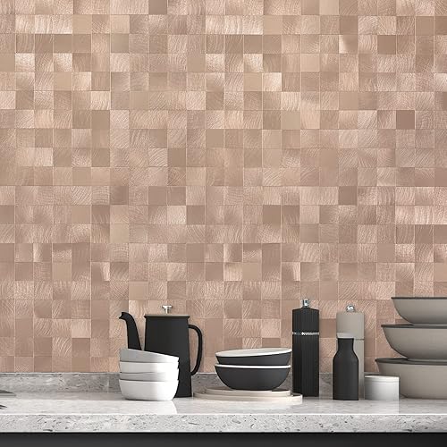 VAOVI Azulejos para despegar y pegar para cocina, despegar y pegar, azulejos de pared de baño de metal (5 unidades, oro rosa)