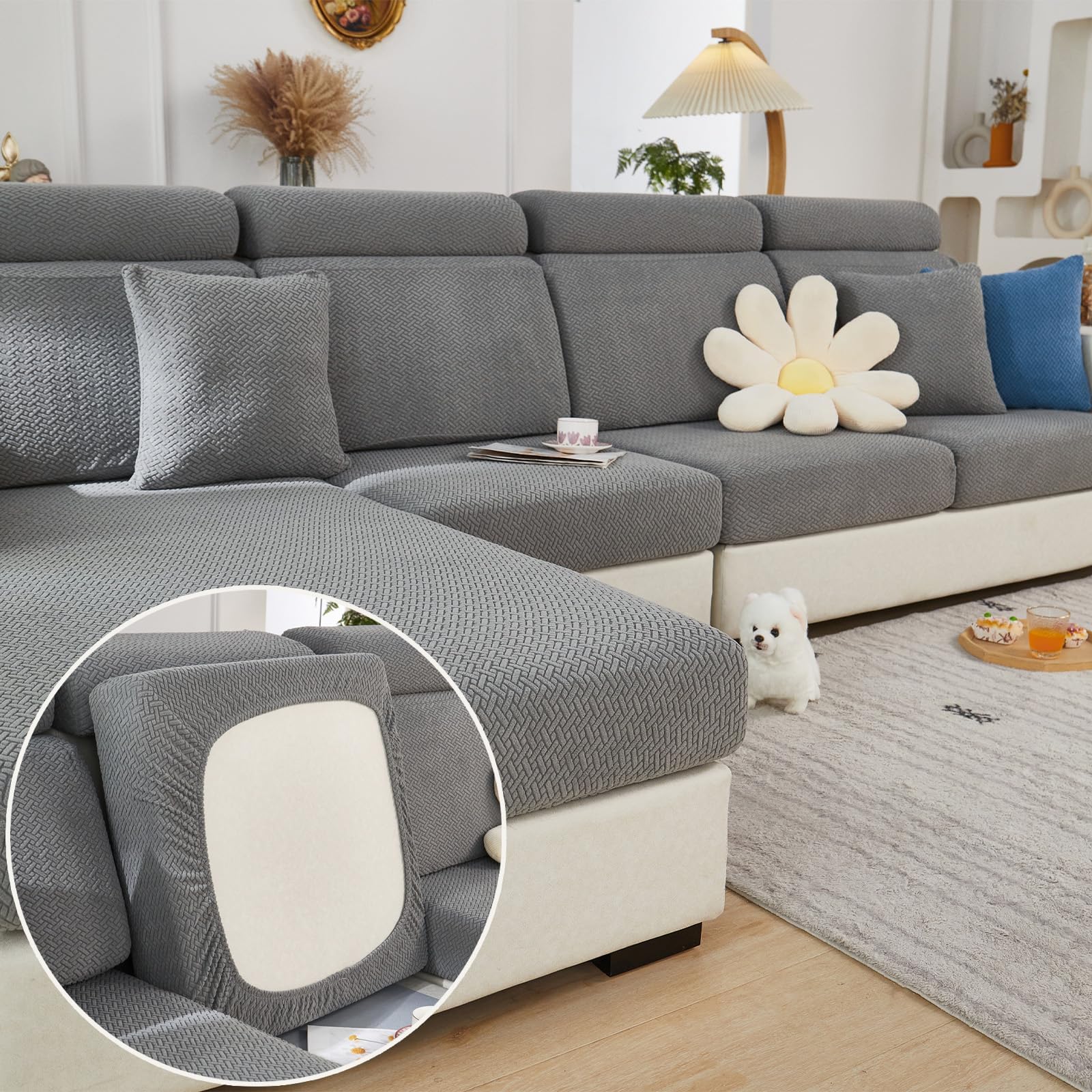 Couch Arm Covers,Sofa Arm Covers Set of 2 Polyester (Set of 2 Pieces) Stretch Anti-Slip Furniture Protector Washable Armchair Slipcovers (Dark Gray,2 Seat+1 Chaise)