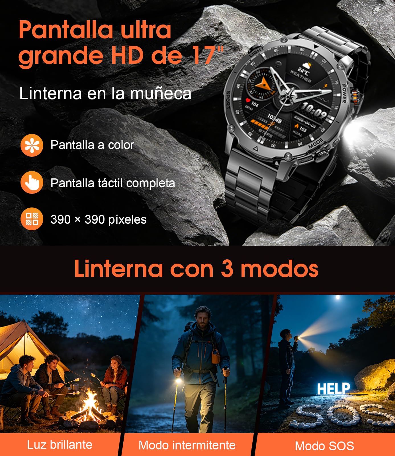 Smartwatch Hombre, Batería 1400mAh Larga Duración, Pantalla HD 1,7", 120 Modos Deportivos, Llamadas Bluetooth, IP68 Impermeable,Compatible Android iOS,Gris