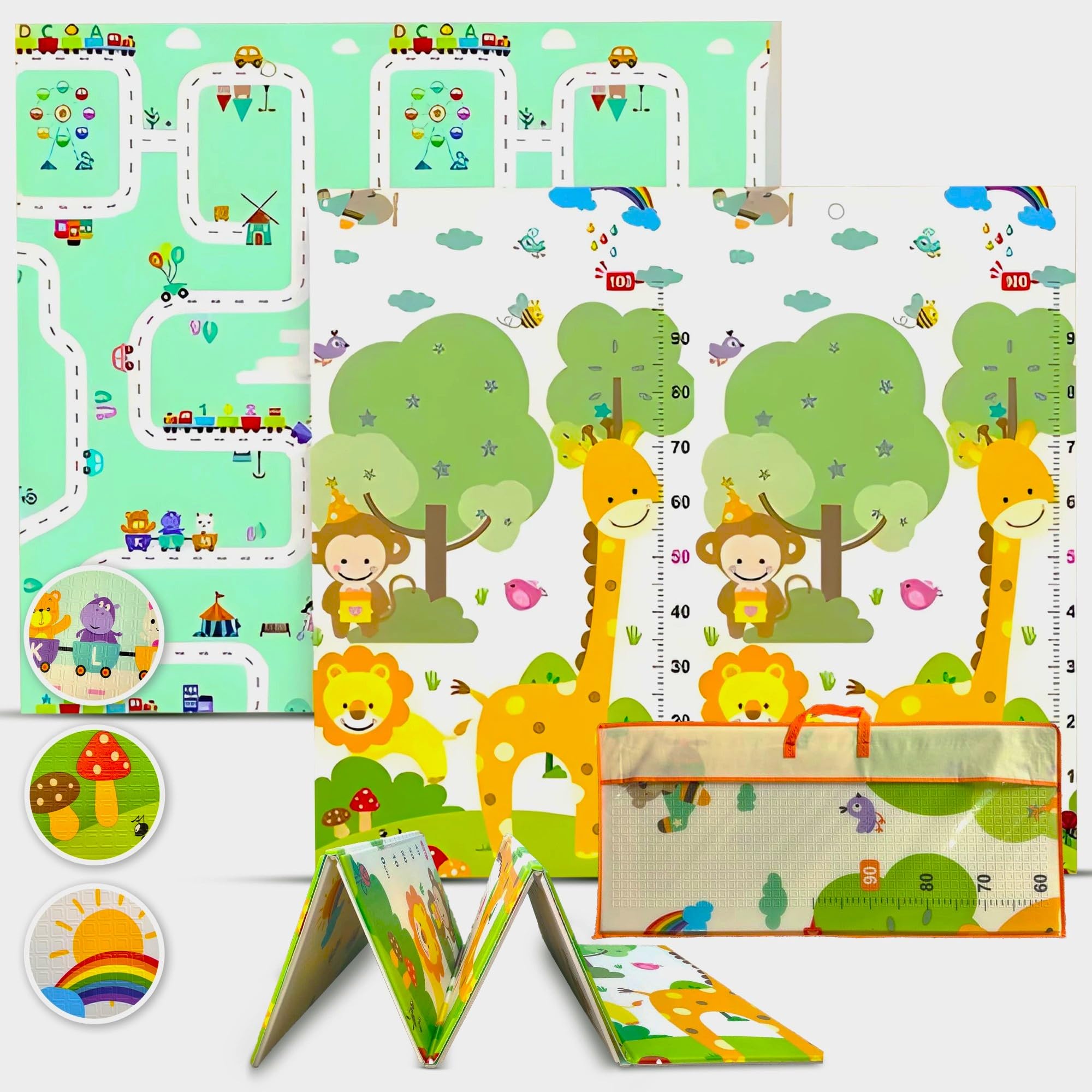 Alfombra Bebe Acolchada Plegable 200x180x1 cm, Con Bolsa Transporte Reversible XPE, Impermeable, No Tóxica, Tapete Juegos Actividades Regalo Niña-Niño Cumpleaños Navidad. Baby PlayMat