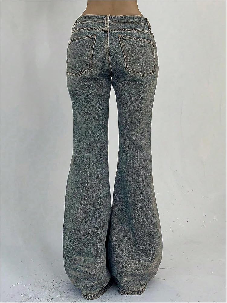 SOLY HUX Women's Low Rise Flare Leg Stretchy Denim Pants Y2k Going