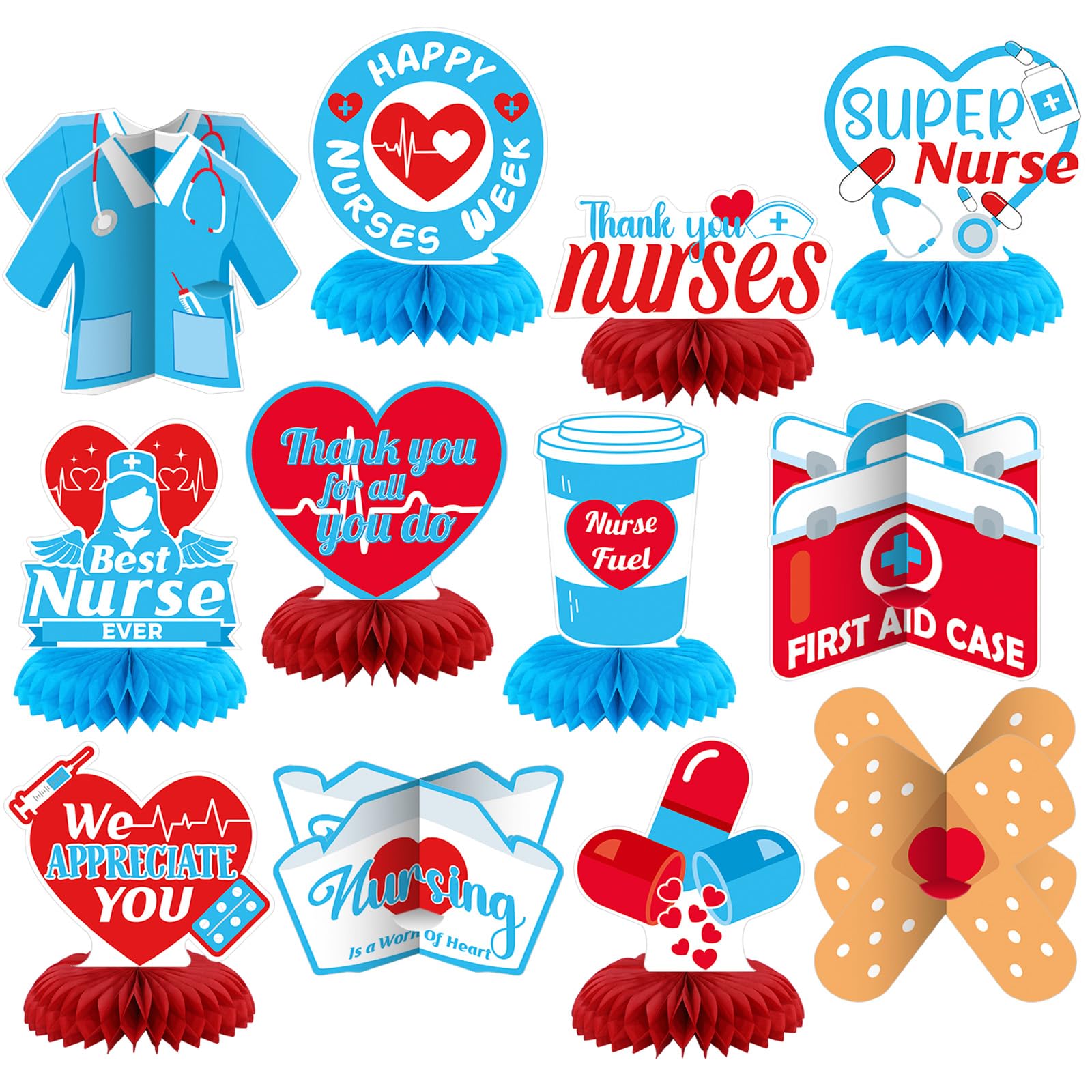 12 Pcs Nurse Party Honeycomb Centerpieces Nurse Graduation Party Decorations Nursing Day Appreciation Week Decorations Nursing Honeycomb Table Toppers for Medical Rn 2026 Grad Supplies