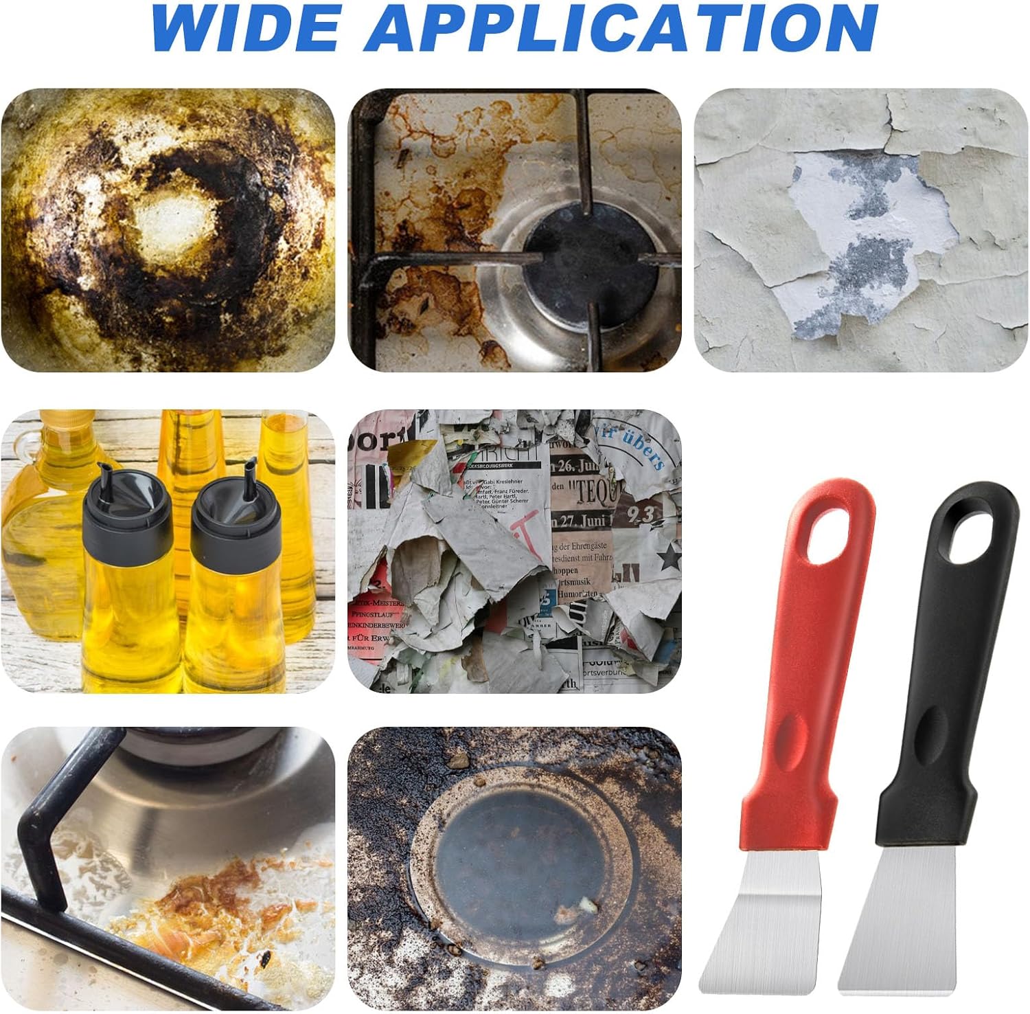 2Pcs Cleaning Scrapers, Scrapers for Ovens Stoves Induction Hob Freezer Stainless Steel Scraper Corner Seam Cleaning Tools Putty Scraper with Plastic Handle for Kitchen(2Pcs)