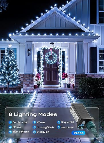 Miniatura 2 de Minetom Tira de luces LED C9 de Navidad para exteriores, 88 pies, 110 luces LED, 8 modos de iluminación, impermeable, para interiores y exteriores,
