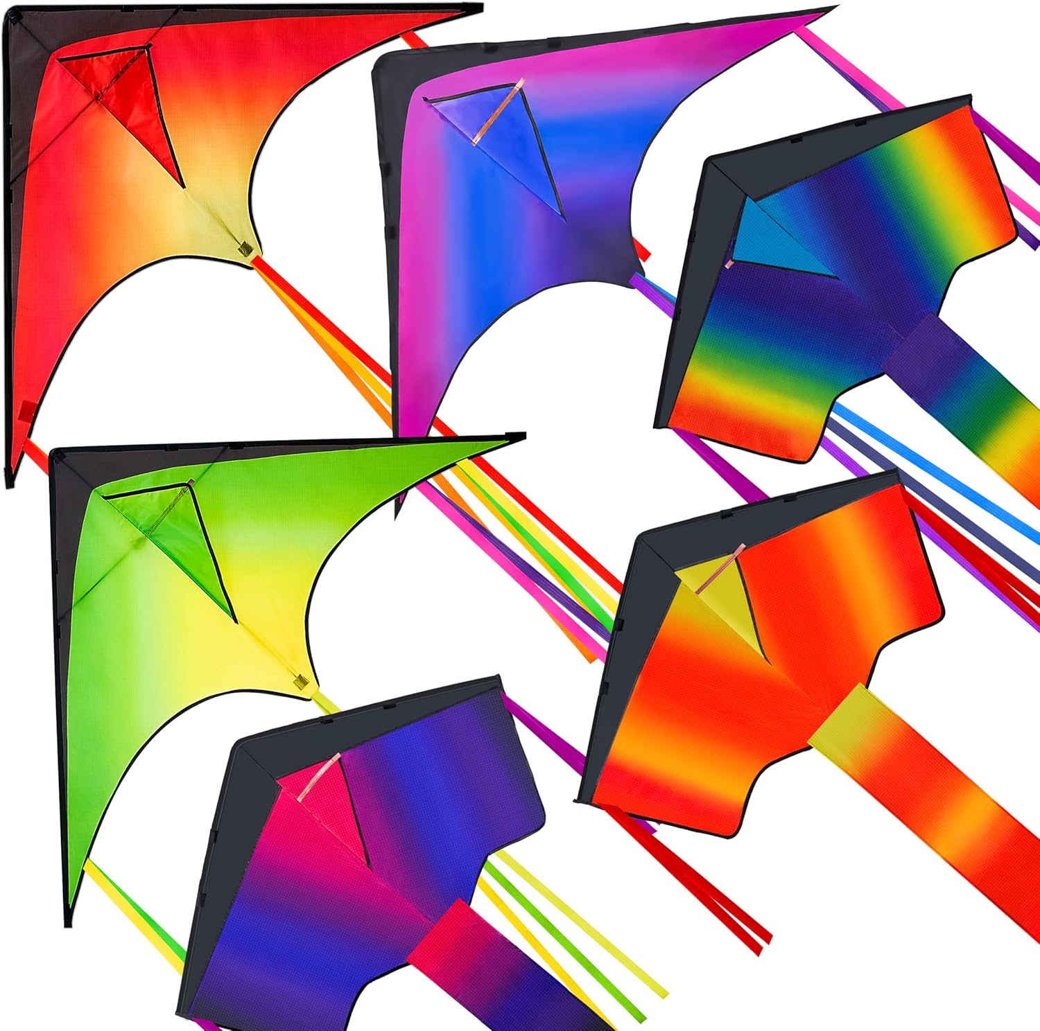 JOYIN 3 Packs Large Delta Kite and 3 Packs Delta Multicolor Kite Warm and Cold Color Easy to Fly Huge Kites for Kids and Adults