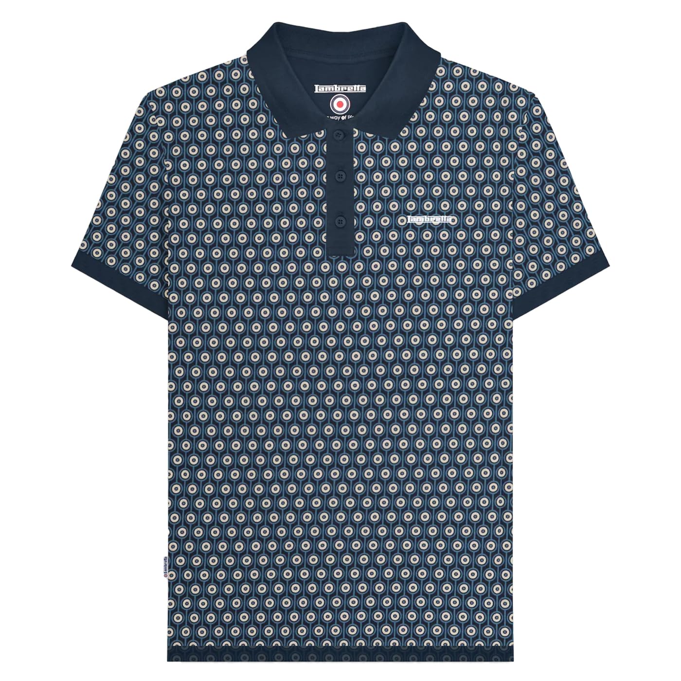 Lambretta Mens Geo Roundel Polo Shirt Big & Tall Smart Top - Navy/Silver - 4XL