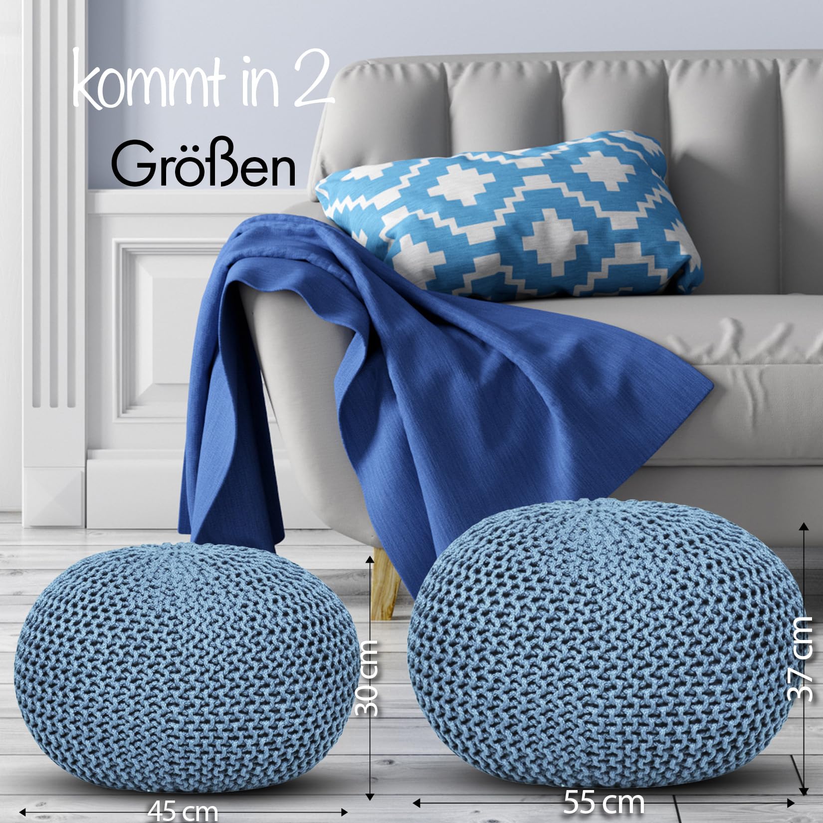 Pouf ELYFLAIR Ø55cm - Impermeabile, Maglia Grossa, Per Interni/Esterni, Plastica Riciclata, Bordeaux - Foto 7