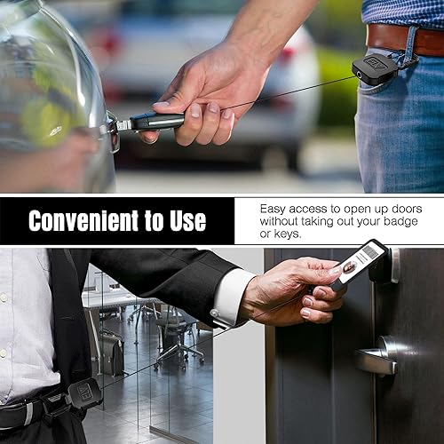 Miniatura 5 de Paquete de 1 soporte retráctil ELV para credencial de identificación, carrete retráctil para llavero, cuerpo de metal resistente, cordón de dinema