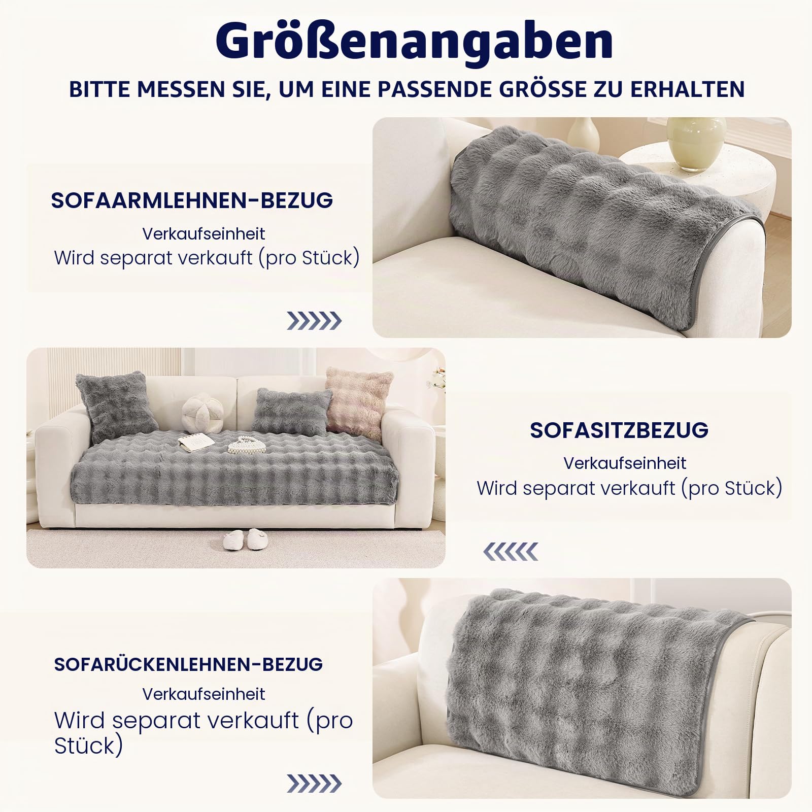 Royhom Plüsch Sofa Überzug L Form 1/2/3/4 Sitzer Couch Überzug Ecksofa, Sofaschoner rutschfest, Superweiche SofaÜberwurf aus Kunstpelz für Sofa, Teppich, Fensterbank Kissen(Grau 90x210cm)