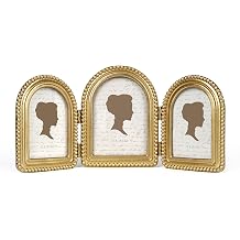 Gold Family Collage Picture Frame Set 5x7 4x6, Vintage Triple Hinged Photo Frames with 3 Openings, Desktop Trifold Frame with Real Glass, Antique Three Picture Display for Tabletop Decor