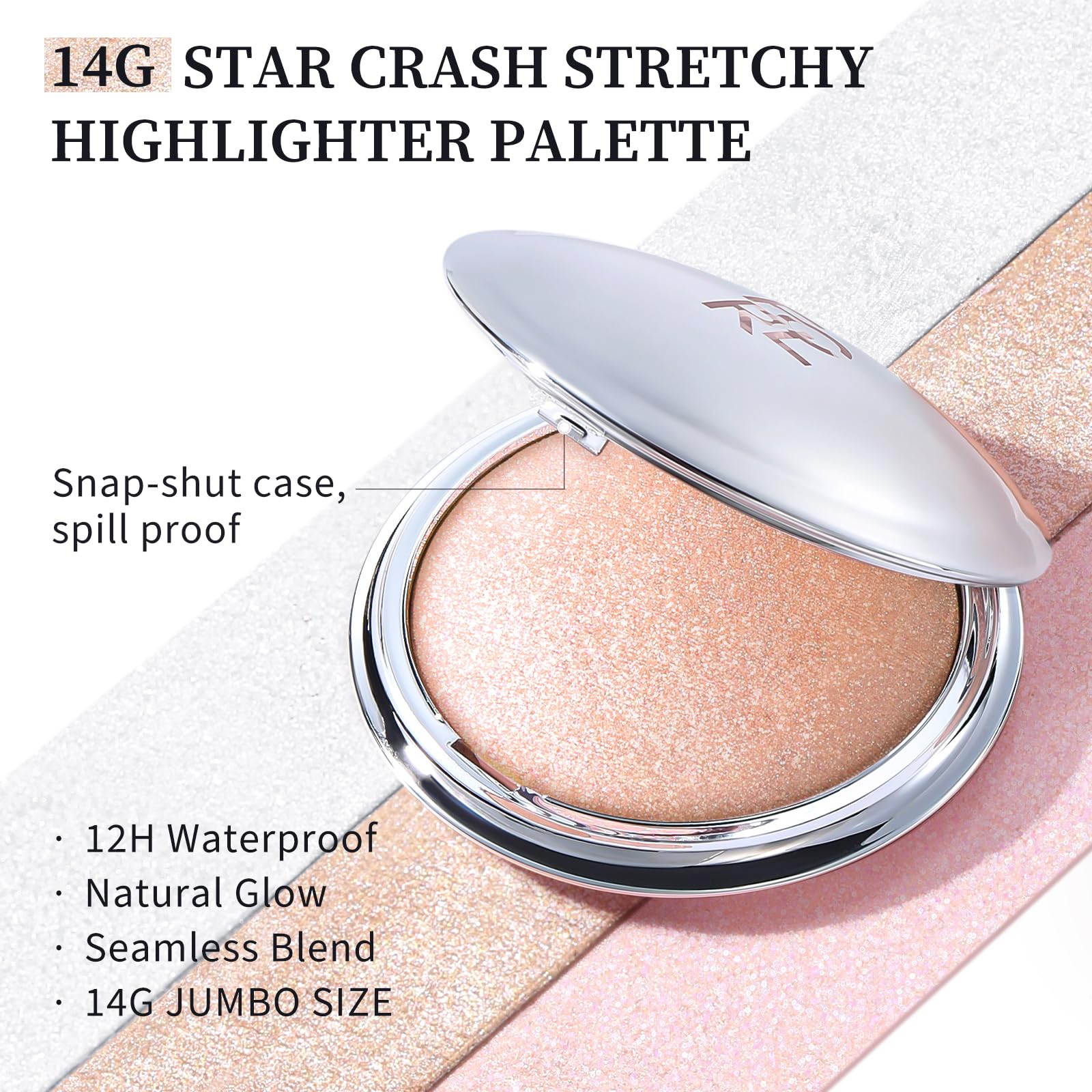 FOCALLURE Shimmer Face Highlighter Makeup Powder, Gel to Powder Glow Finish, leicht und gesund strahlend, langanhaltend, leuchtend im Gesicht, Highlighter Makeup, GD01 New World