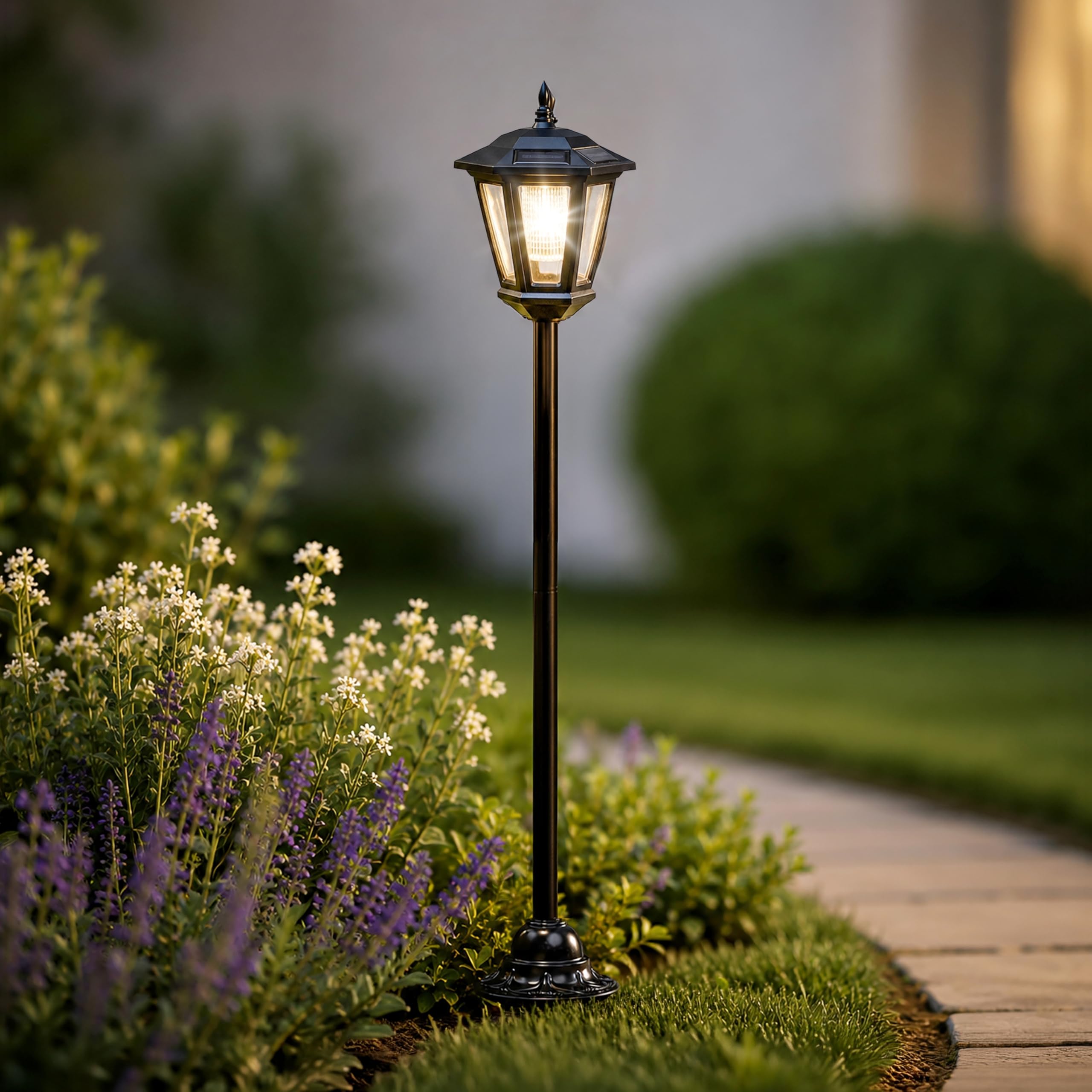 Garden Mile Solar Lamp Post Light Outdoor 114cm Solar Powered Victorian Garden Lantern with Ground Stake & Stand Base, Waterproof LED Pathway Light for Garden, Driveway, Patio & Entrance