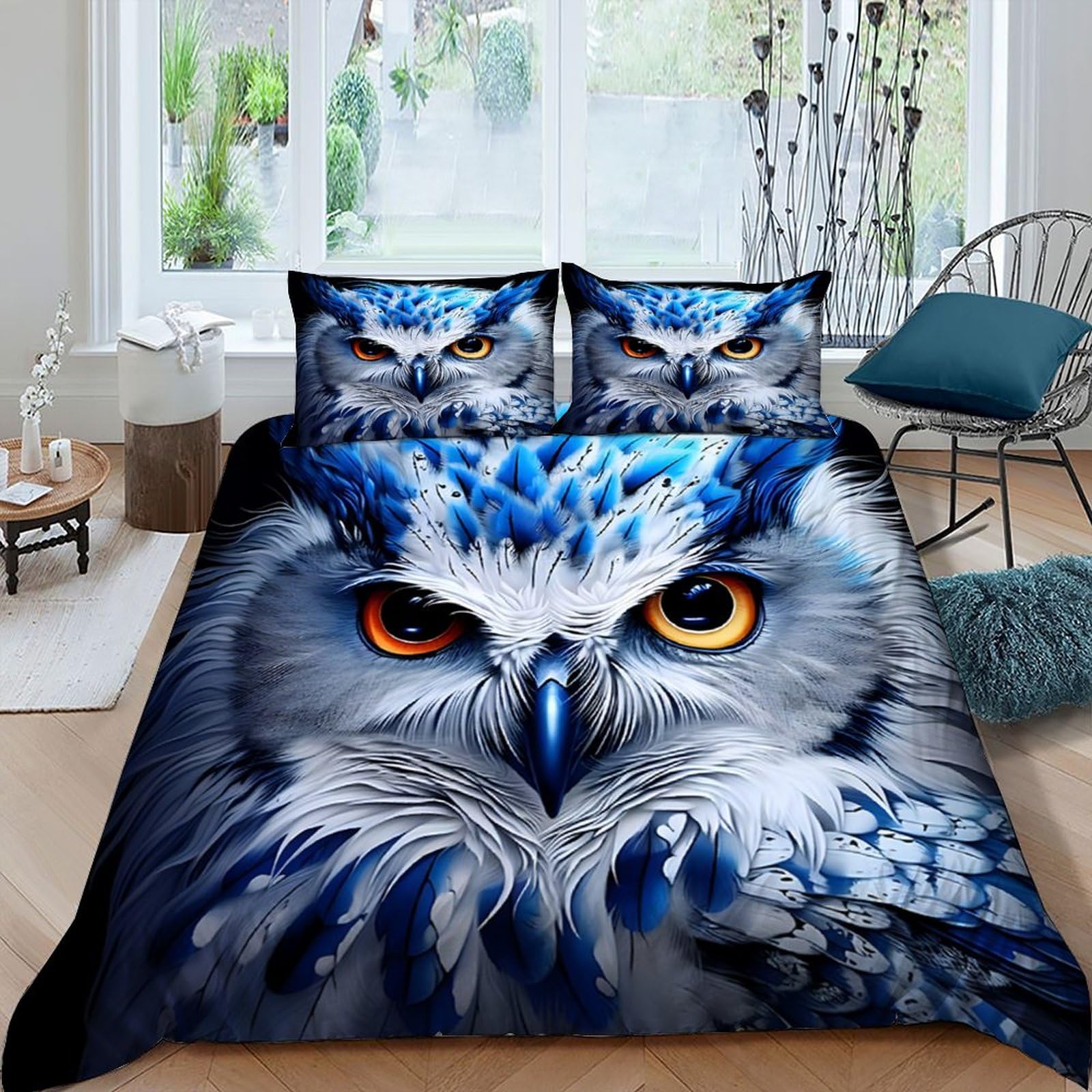 Housse de couette respirante 220x240 en microfibre douce motif hibou
