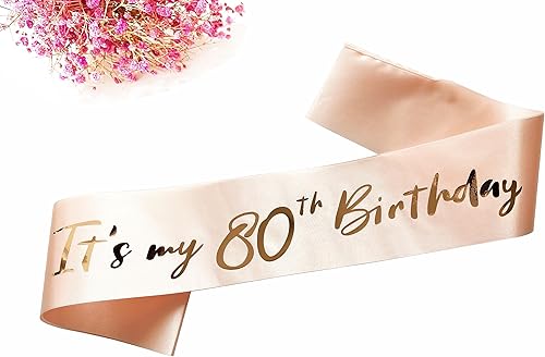 Miniatura 6 de Banda de cumpleaños número 80, banda de cumpleaños número 80, color oro rosa, regalos para niñas y mujeres, suministros de recuerdo de fiesta de